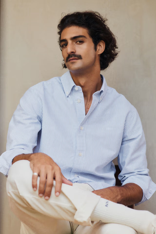 NN07 Colby Logo Oxford shirt - Blue Stripe
