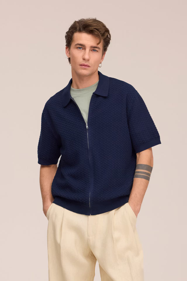 NN07 Gustav Textured Stitch cardigan - Navy