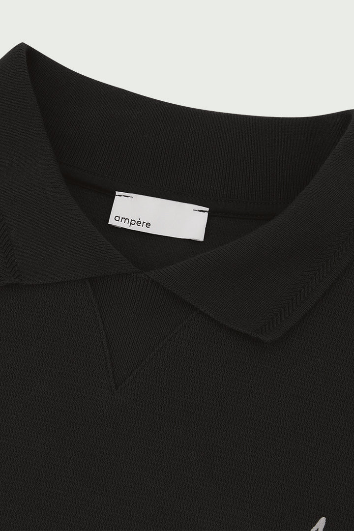 AMPÈRE Gijs Jacquard L/S Polo – Pirate Black