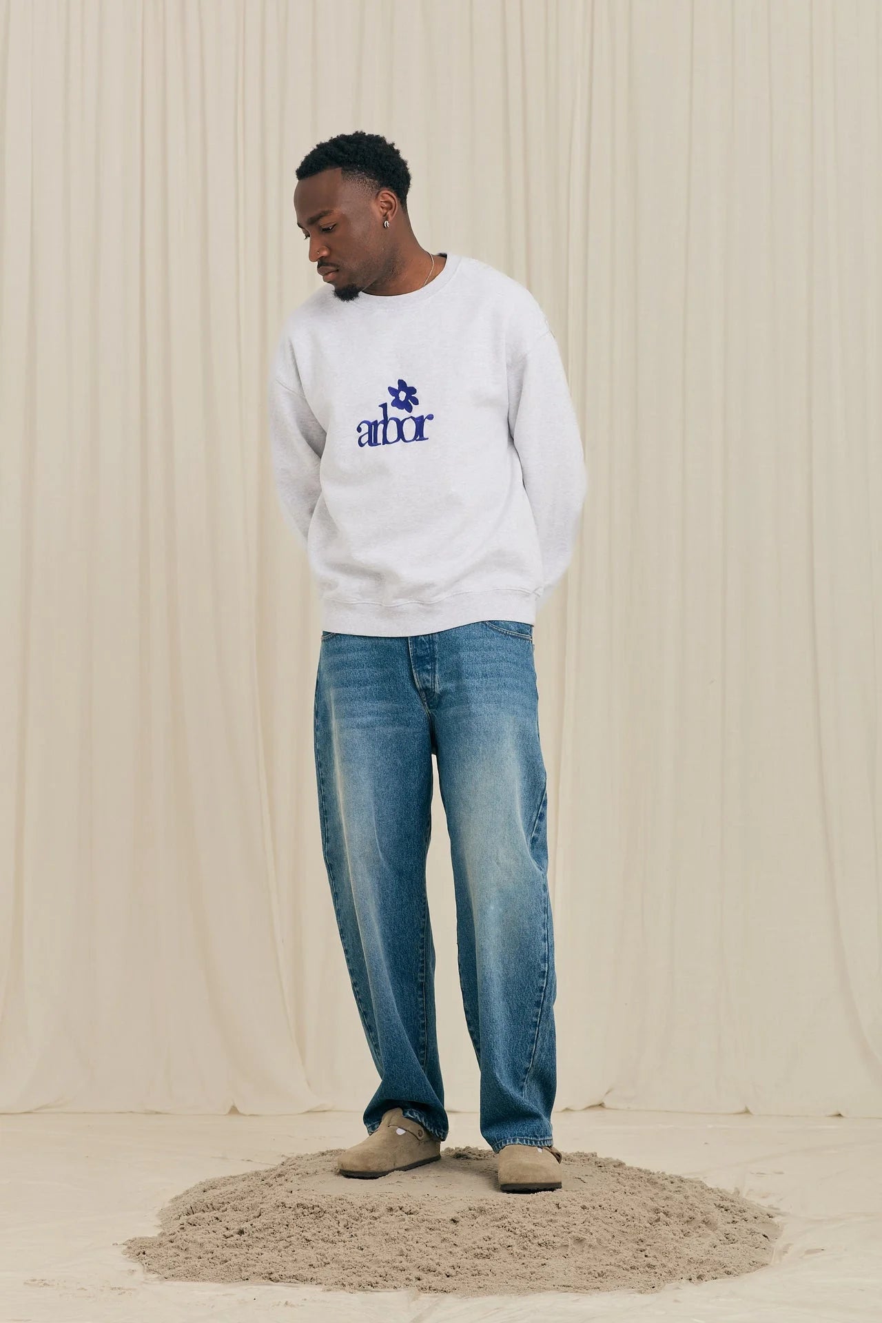Arbor Antwerp Flower Melange Crewneck - Grey Mel
