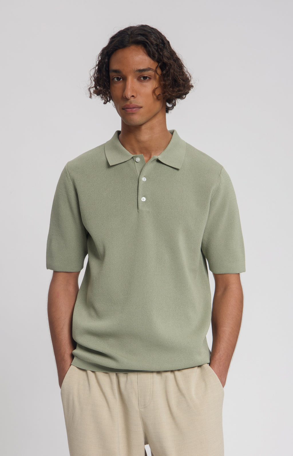 Law Of The Sea Tide Knitted Polo - Tea Leaf