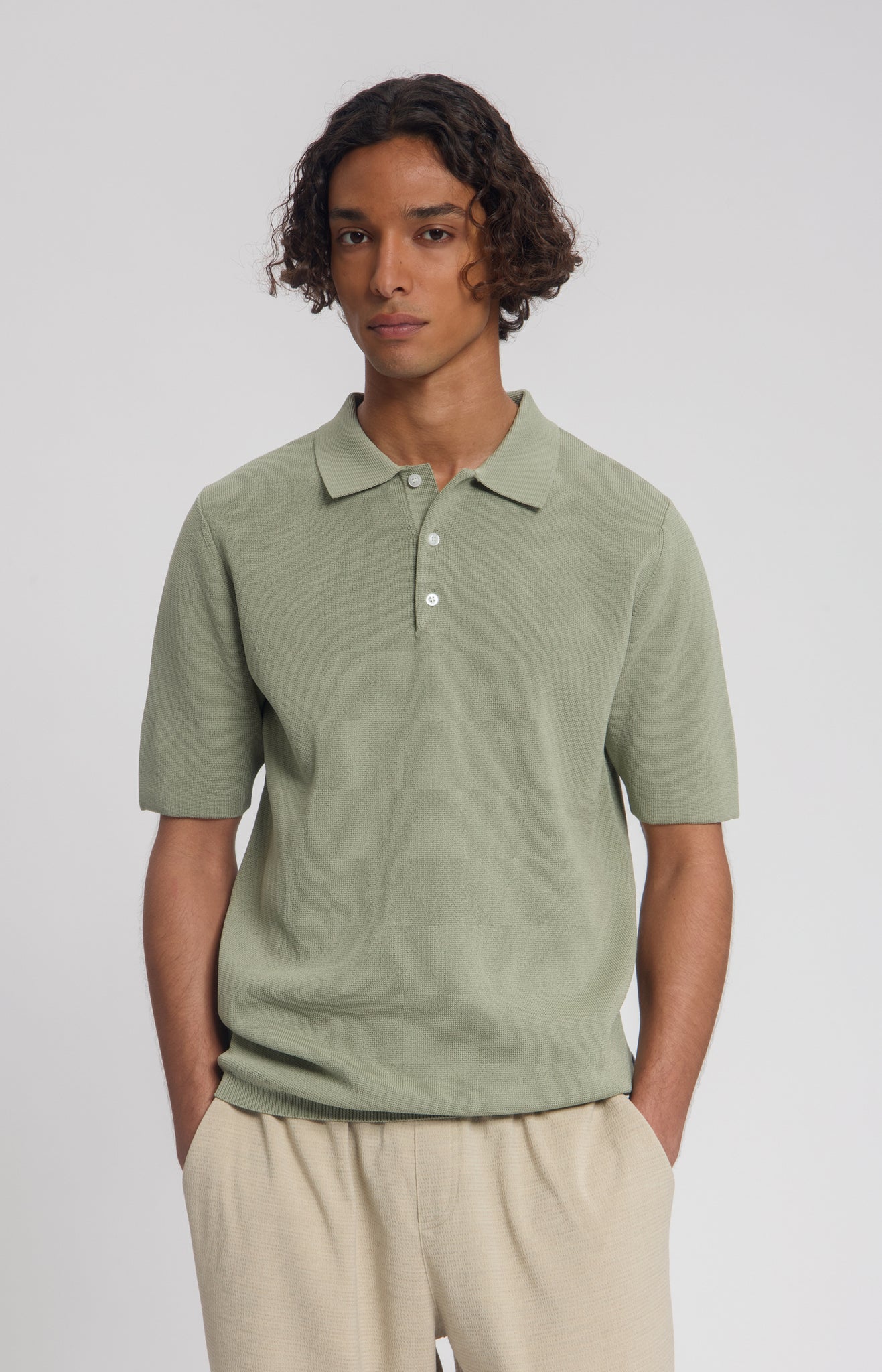 Law Of The Sea Tide Knitted Polo - Tea Leaf