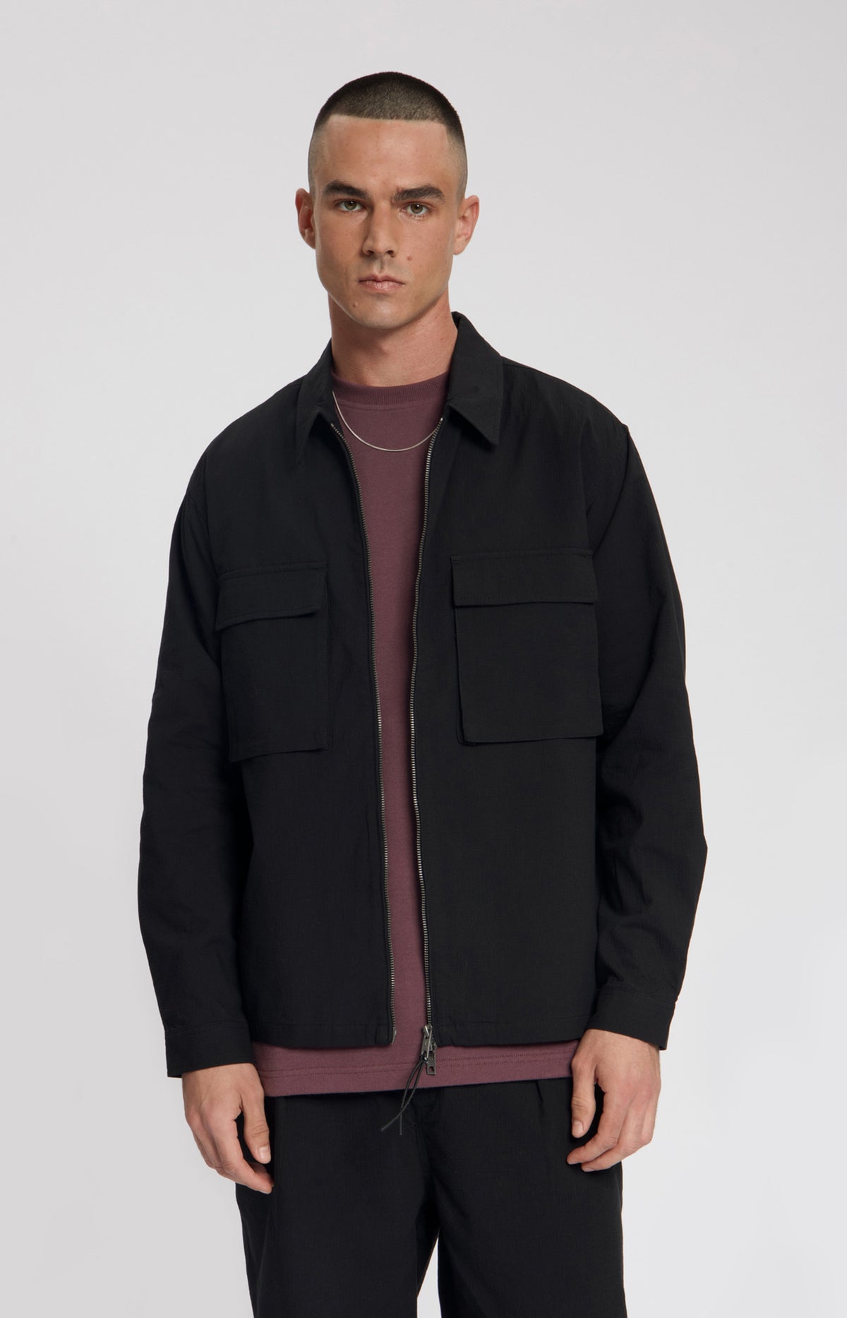 Law of the Sea Skald Structured Cotton Shirt Jacket – Black