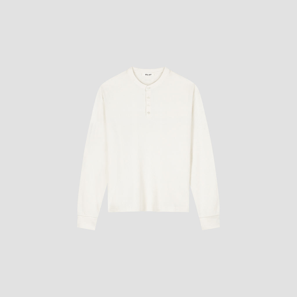 OLAF Waffle Henley LS Tee – Off White