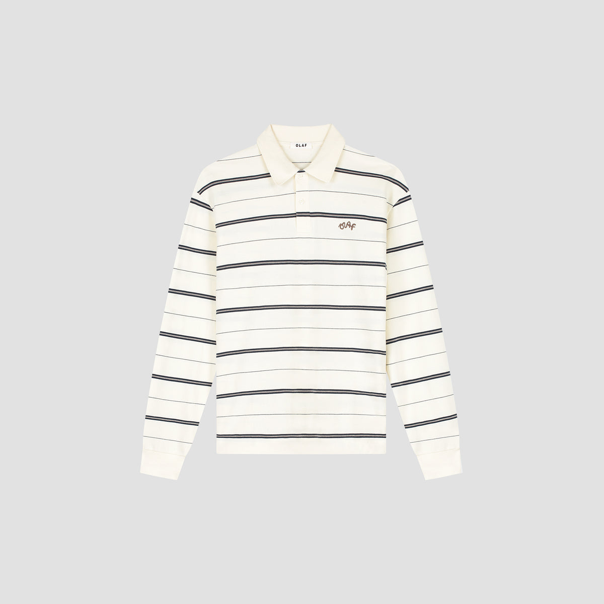 OLAF Striped Signature LS Polo – Off White / Navy Stripe