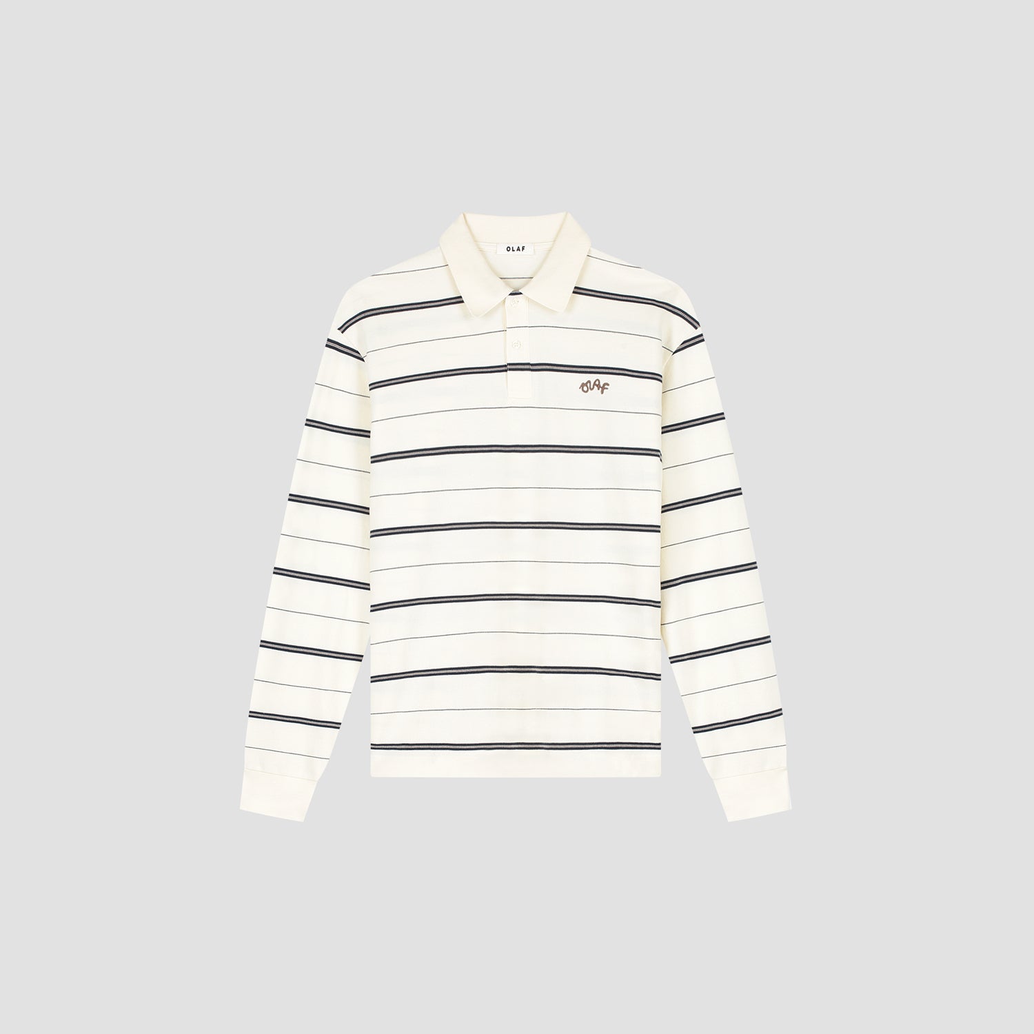 OLAF Striped Signature LS Polo – Off White / Navy Stripe