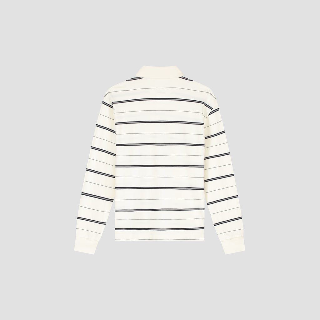 OLAF Striped Signature LS Polo – Off White / Navy Stripe