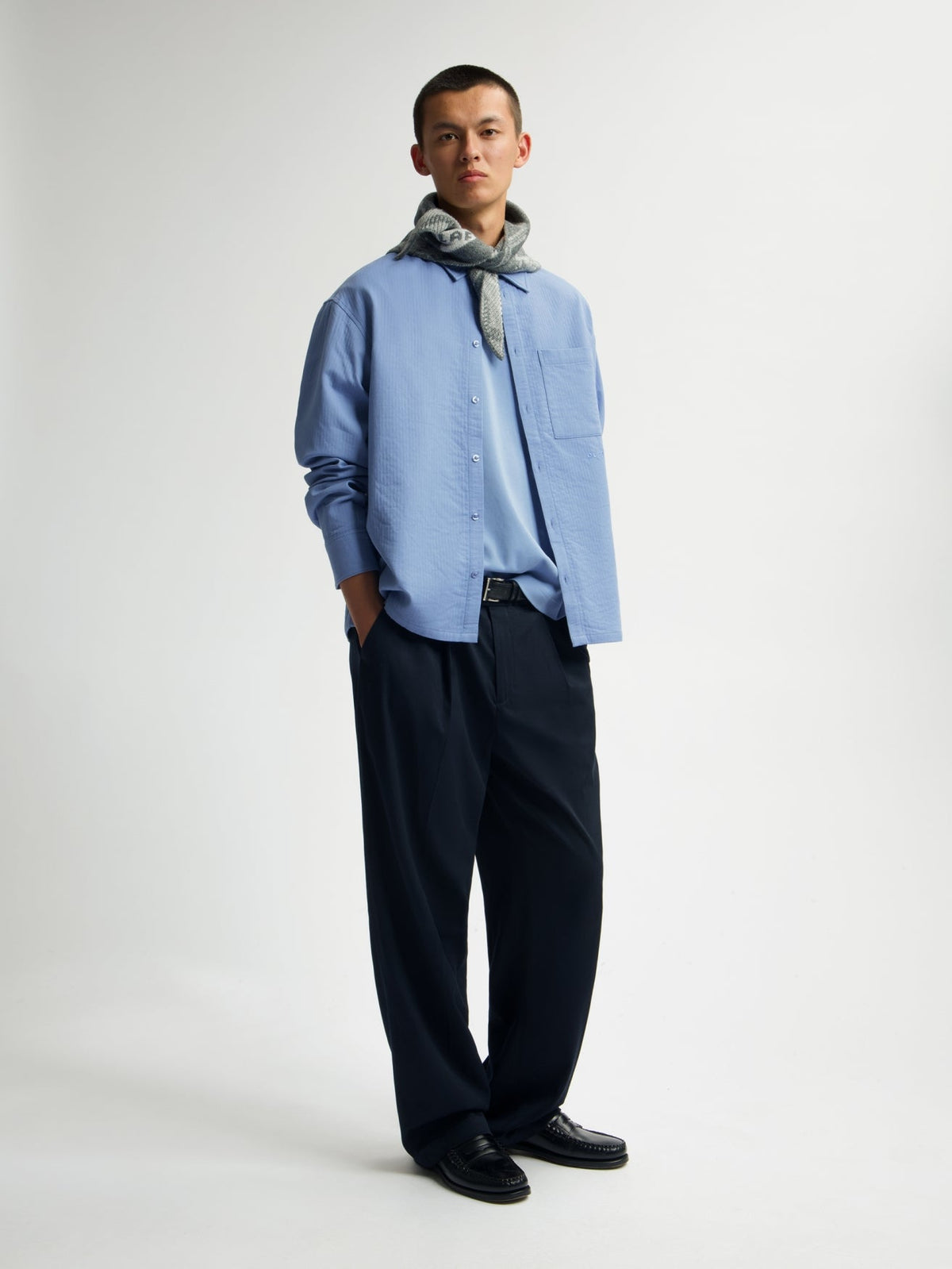 OLAF Double Face Boxy Shirt – Dusty Blue – afbeelding 5