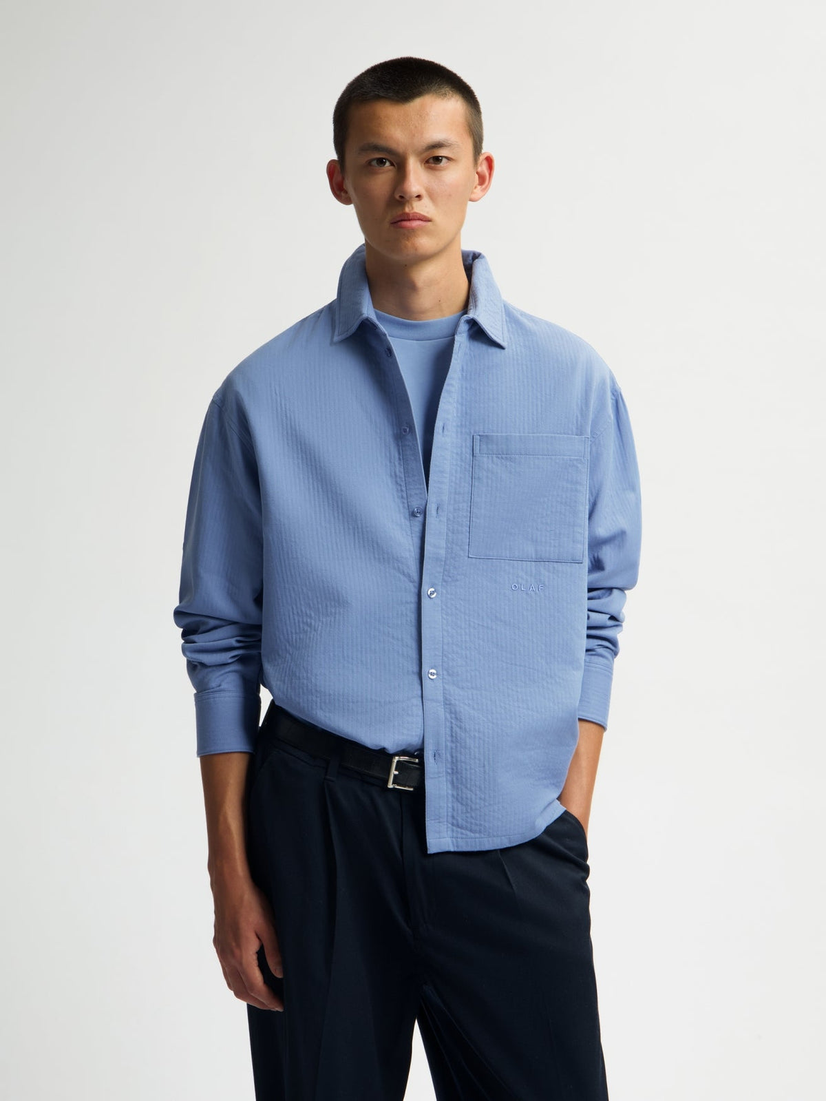 OLAF Double Face Boxy Shirt – Dusty Blue